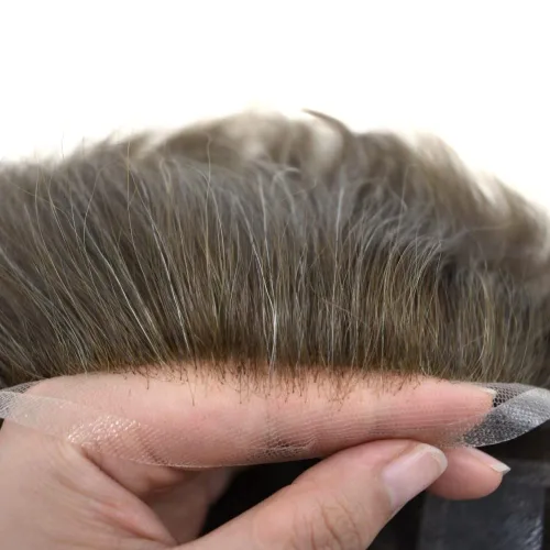 Miniatura 14 de Sistema de repuesto de cabello humano europeo con encaje frontal suizo para hombre, tupé para hombre, pieza de cabello, nudo blanqueado, línea #17