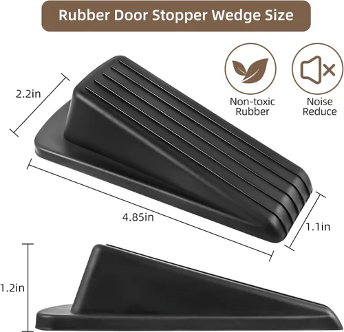 Miniatura 2 de JZWBLILY Topes de puerta para la parte inferior de la puerta en el piso, cuña de tope de puerta de goma premium, topes de puerta apilables Negro