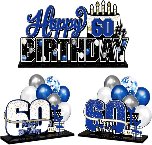 Miniatura 16 de LINGTEER Feliz 10º Cumpleaños Juego de Centros de Mesa de Acrílico Azul para Mesa - Brindemos por Diez Años Decoraciones de Regalo de Fiesta de 10º