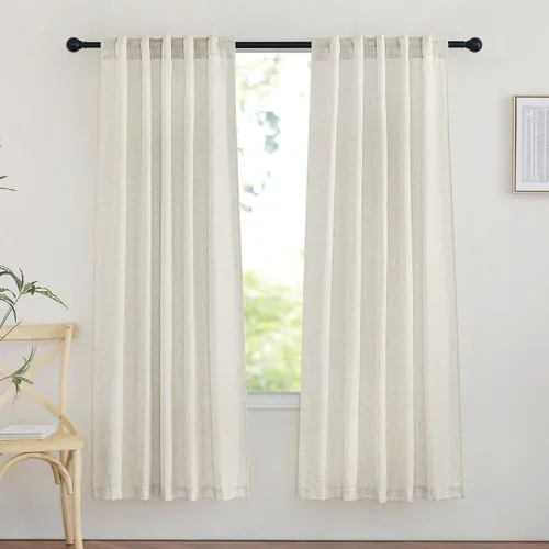 Miniatura 94 de NICETOWN Cortinas de lino grueso para dormitorio, privacidad añadida, bolsillo para barra y pestaña trasera, no se transparentan, mezcla de lino