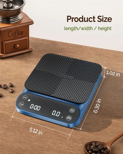 Miniatura 8 de Báscula de café Maestri House S3 con temporizador, báscula digital recargable de 3kg/0.1g, 3 modos de preparación, proporciones ajustables y Azul