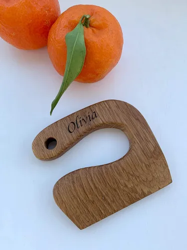 Cuchillo seguro de madera personalizado para niños, cuchillo Montessori para niños, cortador de verduras y frutas