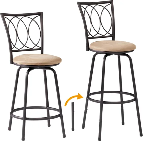 Miniatura 14 de VECELO Taburetes de bar, taburete de bar ajustable de 24/29 pulgadas, taburete giratorio con asiento tapizado, sillas de pub bistró de acero