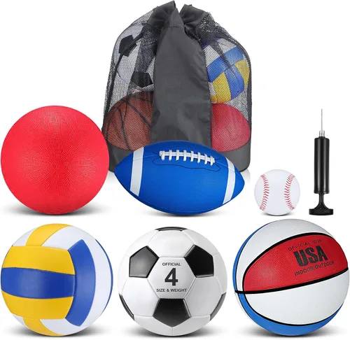 Miniatura 9 de Realspring Juego de 6 pelotas deportivas múltiples para niños y adolescentes, tamaño oficial, fútbol, voleibol, pelota de juegos infantiles, béisbol