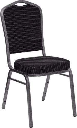 Miniatura 67 de Flash Furniture HERCULES Series - Silla apilable para banquetes con respaldo de corona en tela negra con estampado, marco de vena plateada Tela