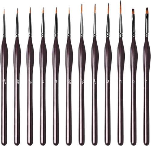 Juego de 12 pinceles en miniatura para detalles finos y pintura artística, acrílico, acuarela, óleo, modelos, cara, uñas, dibujo de línea, Warhammer