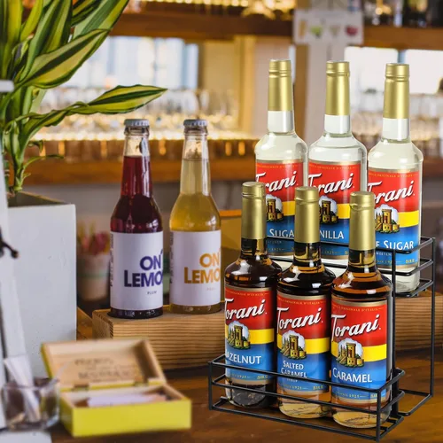 Miniatura 7 de Estante para jarabe de café MCSAPIL (capacidad para 6 botellas), organizador para barra de café y cocina, pequeño estante de vino para bar, familia