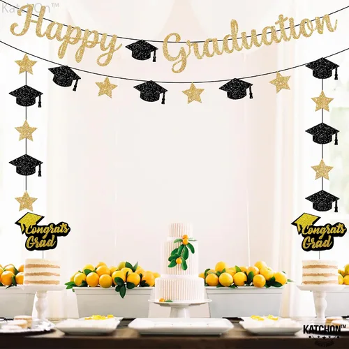 Miniatura 7 de Cartel de feliz graduación con purpurina – No DIY, pre-encordado Cartel de feliz graduación para decoraciones de fiesta de graduación 2026