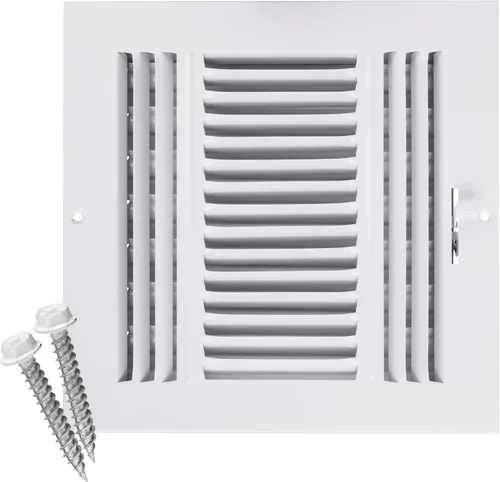 Miniatura 39 de Rejilla de suministro de aire de 3 vías de 10 pulgadas x 6 pulgadas - Tapa de ventilación y difusor - Cara plana estampada - Blanco.