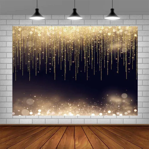 Miniatura 4 de AIBIIN Telón de fondo de fotos de fiesta negro y dorado de 7 x 5 pies para niñas, con purpurina dorada, puntos Bokeh, bodas, despedidas de soltera