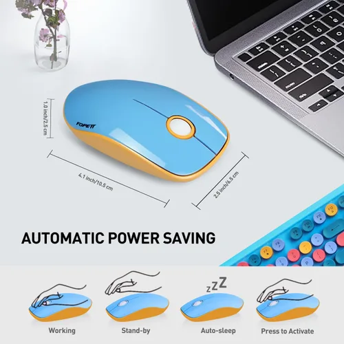Miniatura 5 de FOPETT - Juego de teclado y mouse inalámbricos de 2.4 GHz con botón de interruptor, teclado de tamaño completo, compatible con V2030 Azul Colorido