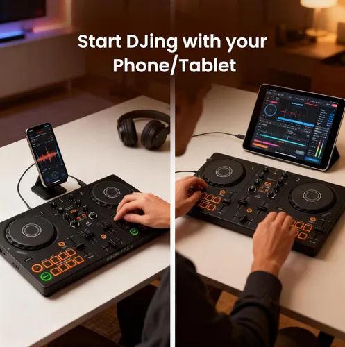 Miniatura 4 de Pioneer DJ AlphaTheta DDJ-FLX2 Paquete de controlador DJ compacto de 2 canales con estuche, cable para instrumentos y paño de pulido Austin Bazaar