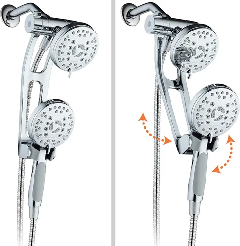 Miniatura 8 de Combo de lujo de 3 vías de alta presión de 48 modos con brazo de extensión ajustable – Cabezal de ducha dual de lluvia y de mano – Manguera de acero