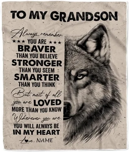 Miniatura 16 de Manta personalizada con texto en inglés «To My Grandson from Grandma Grandpa You Will Never Lose Lion Nison», manta de forro polar personalizada