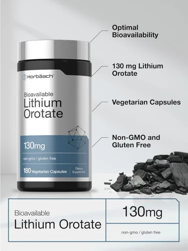 Miniatura 4 de Horbäach Orotato de litio 130 mg 180 cápsulas Sin OMG, sin gluten, vegano 5 mg de litio elemental biodisponible