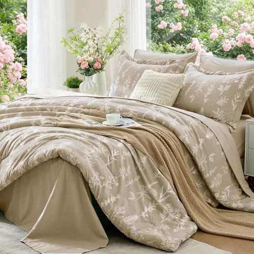 Miniatura 27 de MUXHOMO Juego de edredón tamaño individual XL, elegante juego de cama con estampado floral en una bolsa, 5 piezas, ultra suave y transpirable