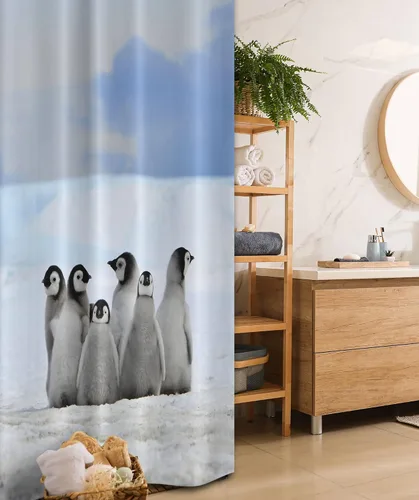 Miniatura 117 de set de cortina para baño decorativa de tela de poliéster con ganchos