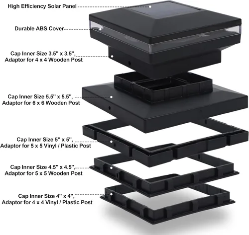 Miniatura 4 de Dynaming Paquete de 8 luces solares para postes de poste de exteriores, luces solares decorativas para exteriores, tapas de carcasa negra