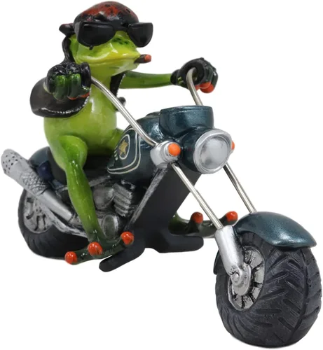 Ebros 8.5 pulgadas de largo nacido para montar rana motero con pañuelo rojo fumar cigarro montado en picador metálico estatua de motocicleta