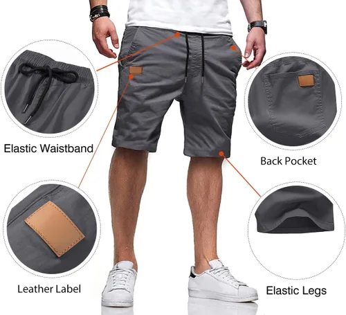Miniatura 3 de JMIERR - Pantalones cortos informales para hombre, pantalones cortos de golf, pantalones chinos con cordón, de tela de sarga elástica, para verano