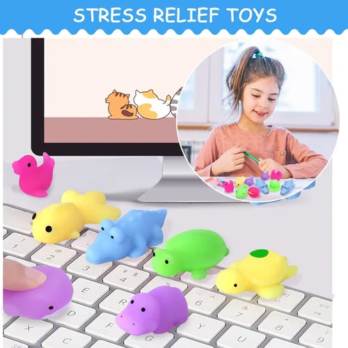 Miniatura 5 de POKONBOY - 30 piezas de juguetes blandos Mochi, Mini Kawaii, juguetes de animales marinos apretables para aliviar el estrés, relleno para cestas