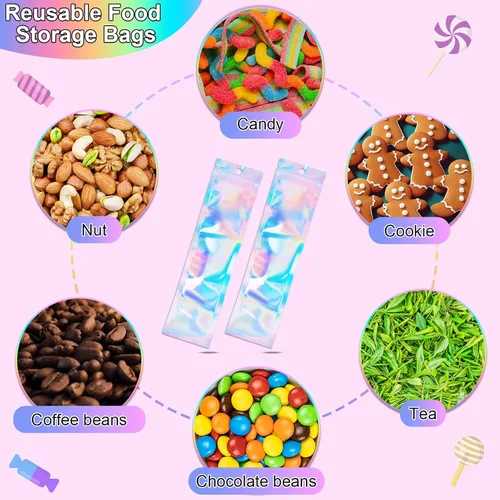 Miniatura 5 de ANZNKU 50 piezas 7 cm x 23 cm Bolsas holográficas para bolígrafos Bolsas de embalaje para bolígrafos Bolsa resellable a prueba de olores