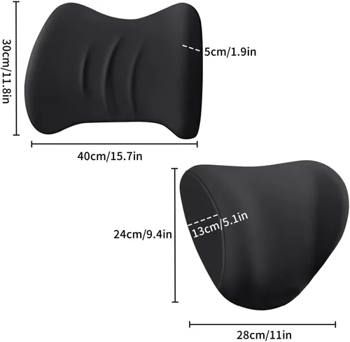 Miniatura 3 de Juego de almohada de apoyo lumbar y reposacabezas de automóvil, espuma viscoelástica y funda extraíble transpirable, diseño ergonómico para aliviar