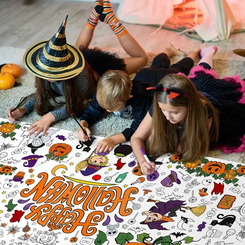 Miniatura 5 de OHOME Póster/mantel gigante para colorear de Halloween, manualidades de Halloween para niños, 30 x 72 pulgadas, pancarta gigante para colorear