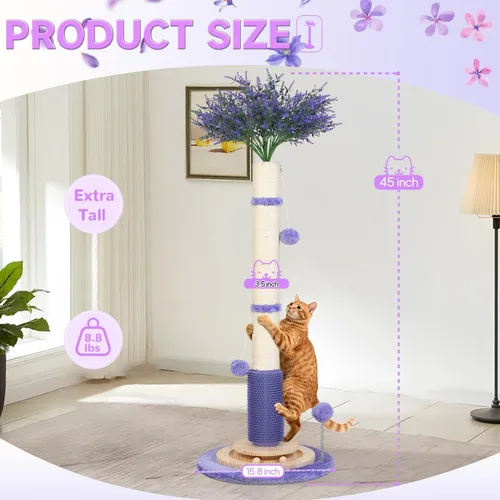 Miniatura 2 de Poste rascador para gatos de interior para adultos grandes, poste vertical de 45 pulgadas de alto con poste de sisal de 3.5 pulgadas de diámetro