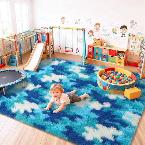 Miniatura 38 de AROGAN Alfombras de área suaves de arco iris para habitación de niñas de 6x9 pies, alfombras esponjosas de dormitorio para niñas, alfombra