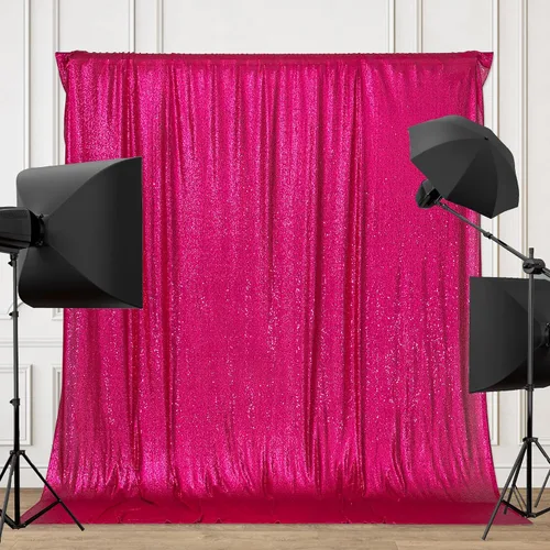 Miniatura 2 de PartyDelight - Fondo de lentejuelas rosa intenso de 6 pies x 8 pies para fotografía, cortina de bodas y eventos especiales Rosa encendido