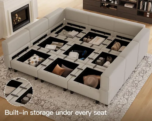Miniatura 3 de Belffin Sofá modular seccional con otomanos, de terciopelo, reversible, con tumbona, cama para dormir, asiento de almacenamiento, gris, MD-S-1