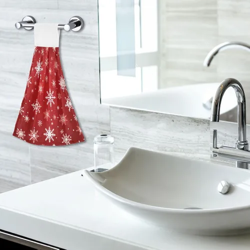 Miniatura 7 de ALAZA Toalla de mano de cocina con copos de nieve roja con copos de nieve, 2 toallas colgantes para decoración del hogar, toallas de tela suave