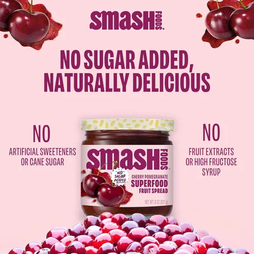 Miniatura 5 de Smash Foods Mermelada de Cereza y Granada Mermelada Keto Baja en Calorías, Sin Azúcar Añadida con Fruta Reutilizada y Semillas de Chía Untable