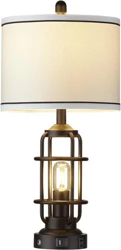 Miniatura 9 de Modern Table Lamps Set of 2, Industrial 3-Way Dimmable Bedside Lamp with USB A+C Ports & AC Outlet, 25" Touch Control Nightstand Lamp LED Night