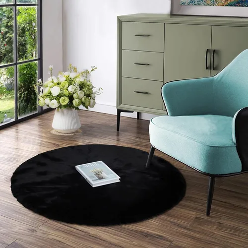 Miniatura 50 de Latepis Alfombra Pequeña Negra Esponjosa 2x3 pies Manta de Piel Sintética de Conejo Alfombra Suave Lavable Alfombras Peludas Shag para Dormitorio