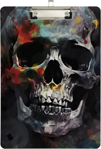 Miniatura 2 de Vnurnrn Portapapeles de plástico de calaveras coloridas con gancho tamaño A4 12.5 X 9 pulgadas clip de plata para dibujo oficina
