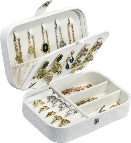 Joyero para viaje, pequeño organizador de piel sintética para mujeres y niñas, estuche miniatura de viaje de doble capa, portátil, de exhibición,
