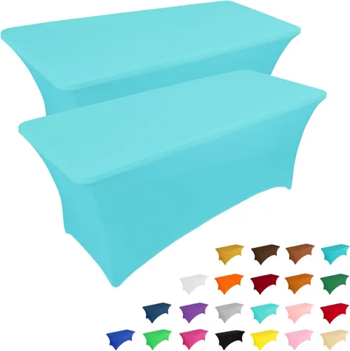 IVAPUPU Paquete de 2 Manteles de Mesa de 6 Pies para Mesa Rectangular Ajustados para Eventos Elásticos Azul Niebla Cubiertas de Mesa Lavables Azul
