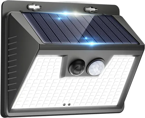 Peasur Luces Solares para Exteriores con Sensor de Movimiento, 140 LED Luz Solar Alimentada por Energía Solar para Cerca Impermeable, 3 Modos
