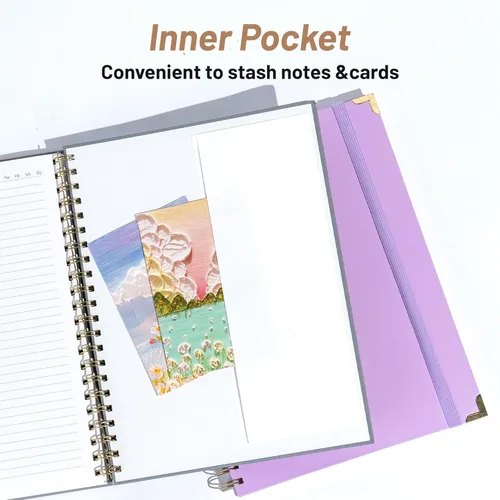 Miniatura 5 de Yoment Cuaderno de espiral pequeño A5 para el trabajo, 5 x 7, 160 páginas, tapa dura, cuaderno de espiral con rayas universitarias, diario Gris