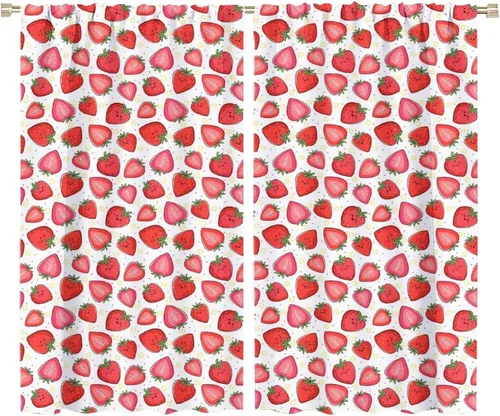 Miniatura 14 de Cortinas bohemias con diseño de fresas, bonitas cortinas bohemias con bolsillo para barra de fruta, tratamiento de ventana para cocina, sala