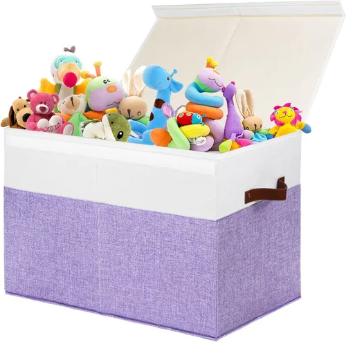 Miniatura 17 de Gowee Caja de almacenamiento de juguetes extragrande con tapa, cesta organizadora de juguetes resistente con divisores para niños, niñas, guardería