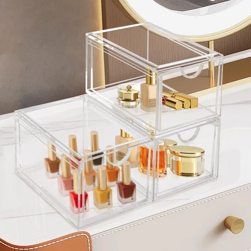 Miniatura 2 de AMEITECH - 2 unidades de organizador de cajones transparentes y apilables, organizador de maquillaje para el baño, contenedores de almacenamiento