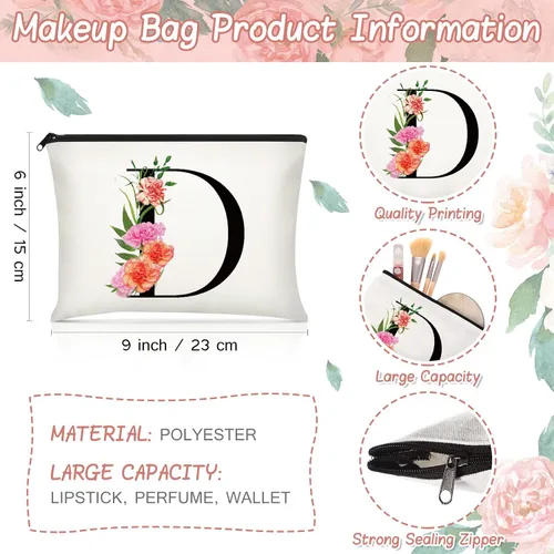 Miniatura 6 de Bolsa de lona con letra inicial personalizada, regalo para el día de la madre, damas de honor, novia, cumpleaños, boda Flower-D