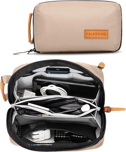 Miniatura 11 de Organizador de Bolso Tecnológico - Bolsa Organizadora Pequeña para Electrónica de Viaje - Estuche de Viaje Premium con Acentos de Cuero - Bolsillo