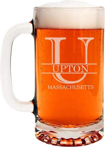 Miniatura 34 de Taza de cerveza de vidrio con monograma grabado de 16 onzas (letra B), regalos de cerveza personalizados de la A-Z para hombres, Día del Padre