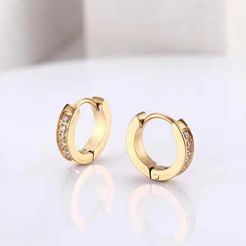 Miniatura 6 de FIBO STEEL 13MM 20MM Stainless Steel Small Hoop Earrings for Men Women Huggie Earrings CZ Inlaid