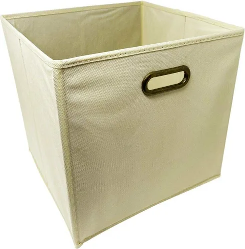 Miniatura 5 de Paquete de 6 cubos grandes de almacenamiento de tela, organizador de canastas de 13 x 13 x 13 pulgadas, color beige con asa de tela