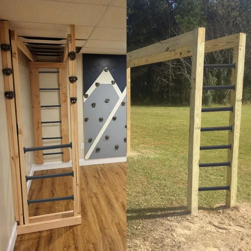 Miniatura 5 de Juego de 6 barras de mono negro para exteriores, juego de 6 peldaños de escalera para juegos y juegos infantiles, barras de seguridad para escalar